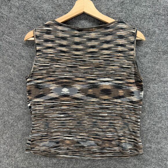 Worthington Tank Women PL Petite Gray Striped Sleeveless Wide Strap V-Neck Silk - Picture 2 of 6